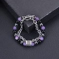 Bracelet double couche pour hommes en acier inoxydable avec perles œil de tigre - Améthyste - Bracelet en Acier Inoxydable