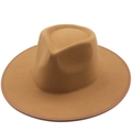 Classic camel wide brim wool felt fedora hat with teardrop crown and flat edge - M(56-58cm) / Camel