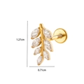 Detailansicht eines blattförmigen Gold-Labret-Steckers mit Zirkonia-Steinen 1,27 cm x 0,71 cm - Blatt-Stil (Breit) / 2# Gold