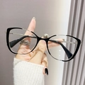 Fashionable black cat-eye glasses with silver metal frames and clear lenses for women - Black and Silver