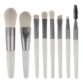 8-piece mini portable makeup brush set with wooden handles for face and eyes - Gray