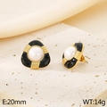 Pendientes triangulares de estilo francés con esmalte negro, perla blanca y oro - Estilo Triángulo Dorado (KE115787-GC)
