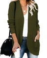 Dettaglio della trama del cardigan in maglia verde scuro con ampie tasche laterali - Taglia S / Verde militare