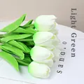Realistic light green and creamy white mini PU tulips in a decorative bouquet - Light Green