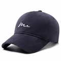 Minimalist navy blue cotton baseball cap with white me embroidery on front panel - Adjustable / Navy Blue