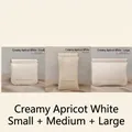 Cream white leather organizer pouch set in small, medium, and large sizes with snap closure - Small + Medium + Large / Milk Apricot White