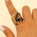 Close-up of geometric thick acrylic ring with classic leopard tortoise shell pattern - Wide Chunky Style / Beige (H-114)