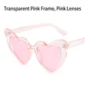 Fashionable heart-shaped sunglasses with transparent pink frame and matching pink lenses - Transparent Pink Frame Pink Lens