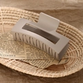 Matte khaki square hair claw clip with cutout design on vintage newsprint background - 8.5cm Grey Coffee