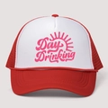 Κόκκινο και λευκό Day Drinking καπέλο trucker με ρυθμιζόμενο δίχτυ και σχέδιο ήλιου - Ένα μέγεθος / Κόκκινο