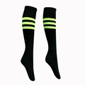 Knee-high football socks in black with neon green stripes and knitted texture - Black Neon Green Edge