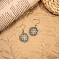 Detail of bohemian sunflower earrings with pink glitter center on retro metal base - Antique Silver Sunflower Pink Center