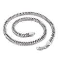 Polished silver stainless steel Cuban link necklace with secure lobster clasp on white background - Necklace / Steel
