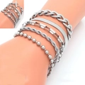 Set de 5 pulseras plateadas apilables con cadenas cubanas, de serpiente y trenzadas - Cadena NK (Cierre OT) Color Acero
