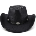 Classic black suede western cowboy hat with leather band and metal ring accents - M(56-58cm) / Black