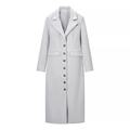 Women's long light grey wool coat featuring classic lapel collar and single-breasted design - S / Light Gray