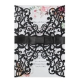 Elegant black laser-cut wedding invitation with glitter finish and black satin ribbon bow - Glitter Black