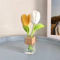 Handmade crochet yellow and white tulip set in a glass bottle for car and home decoration - Tulip