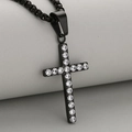 Collier pendentif croix noire minimaliste orné de strass brillants avec chaîne de boîte - Noir