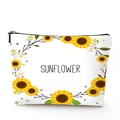 Portable linen cosmetic bag with sunflower wreath and SUNFLOWER text print - Sunflower