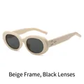Retro oval cream beige sunglasses with dark grey lenses and three star metal rivets - Cream Frame Grey Lens
