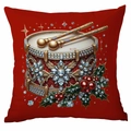 Christmas dark red cushion cover with 3D diamond drum and golden leaf pattern - Decorative Drum