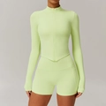 Ensemble de yoga femme à manches longues et short taille haute vert menthe à séchage rapide - S / Haut Et Bas / Vert Jaune Clair (Veste+Short)