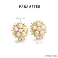 Detail view of 24mm stainless steel sunburst earrings with five pearls in gold finish - Sunflower Pearl Style (KE119631-SP)