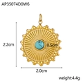 Detail view of a golden sun flower pendant featuring a blue amazonite stone inlay - AP35074D0W6 (Turquoise)