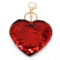 Sparkling red sequin heart keychain with golden metal ring and lobster clasp accessory - Red