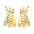 Boucles d'oreilles triple croisées avec aiguilles en argent 925 et zircone cubique - Créole en Croix Géométrique à Triple Ligne Personnalisée 4359