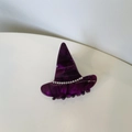 Pinza per capelli a cappello da strega viola con trama marmorea e strass per Halloween - Cappello da Strega Viola