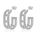 Silver U-shaped oval earrings in titanium steel featuring four small metal beads - Oval Clamped Beads Steel (MS-740)