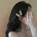 Green gradient butterfly hair clip with shimmering glitter on wavy hair - Fabric Gradient Butterfly / Green