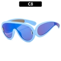 Occhiali da sole futuristici azzurri con lenti a specchio blu viola e dettagli in oro - Montatura Blu Lenti a Specchio Blu