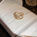 Gold bamboo-style open ring with sparkling white zircon in a luxury jewelry box - 9# Double Layer Butterfly Style (Gold)