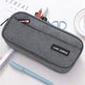 Grey large capacity Oxford fabric pencil case with Ling Cheng branding and double zippers - Double Layer / Gray