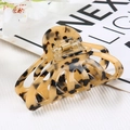 Detail of tortoiseshell acetate hair claw clip showing spring mechanism and pattern - Hollow Claw / Beige