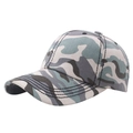 Detailed close-up of blue camo baseball cap showing curved brim and four-row stitching - Adjustable / Sky Blue Camouflage
