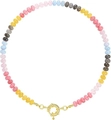Bohemian colorful natural stone beaded necklace with a golden nautical clasp closure - Style 29 (6mm)