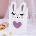 Quaderno a forma di coniglio di peluche bianco con paillettes rosa e ecopelliccia - Singolo / Bianco