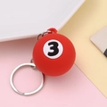 Creative red billiard ball number 3 keychain with silver metal ring and wrist strap - No.3/Red