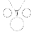 Detailed view of geometric hollow circle pendant necklace and earrings set in silver finish - 043 Steel Color