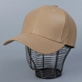 Classic khaki PU leather baseball cap with curved brim on a display stand - M (56-58cm) / Khaki