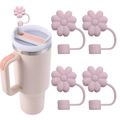 Pink silicone flower straw covers set with handle tumbler cup for dust protection - Daisy Sand Pink