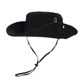 Waterproof black outdoor bucket hat with wide brim, adjustable chin strap, and side metal snaps - Black