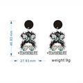 Detail view of TeacherLife acrylic earrings showing 46.83mm height and 27.83mm width - D48-Teacher Life Woman Image