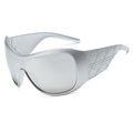 Lunettes de soleil bouclier argentées avec monture métallique futuriste et verres miroir - Monture Argent Verres Miroir Blanc