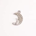 Silver crescent moon pendant with rhinestones and star charm for DIY jewelry making - 3D Moon UV Silver Plated / Silver