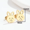 Cute bunny rabbit stud earrings in brushed gold finish stainless steel on white background - Rabbit Gold